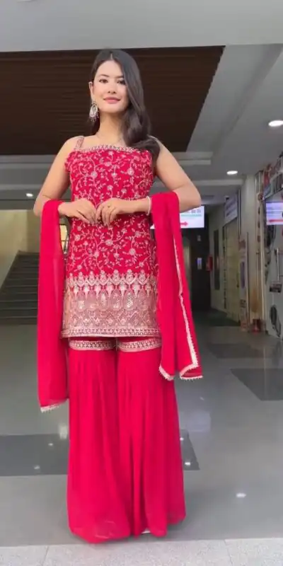 Red Fox Georgette Sequence Lace Work Salwar Suit | Jump Suits, Salwar suit, Casual Suits, Creative suits, Designer Suits, Palazzo Suits, Party Wear Suits, Patiala Suits, Straight Suits