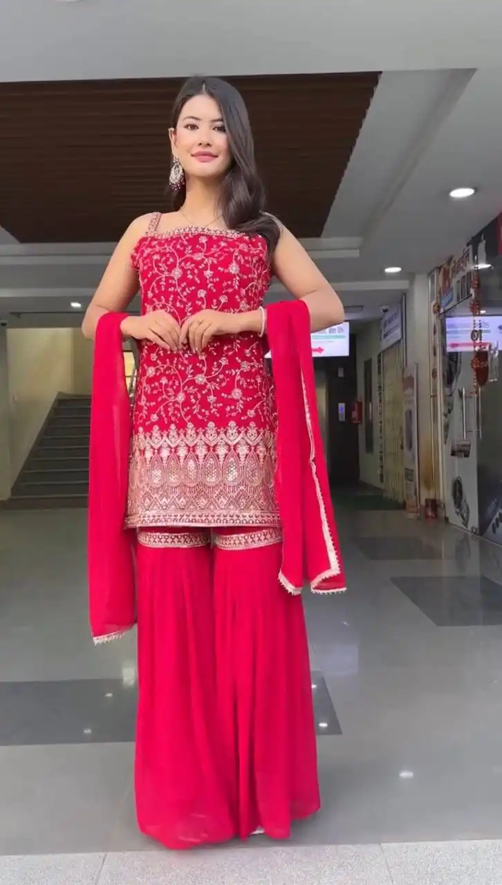 Red Fox Georgette Sequence Lace Work Salwar Suit | Jump Suits, Salwar suit, Casual Suits, Creative suits, Designer Suits, Palazzo Suits, Party Wear Suits, Patiala Suits, Straight Suits
