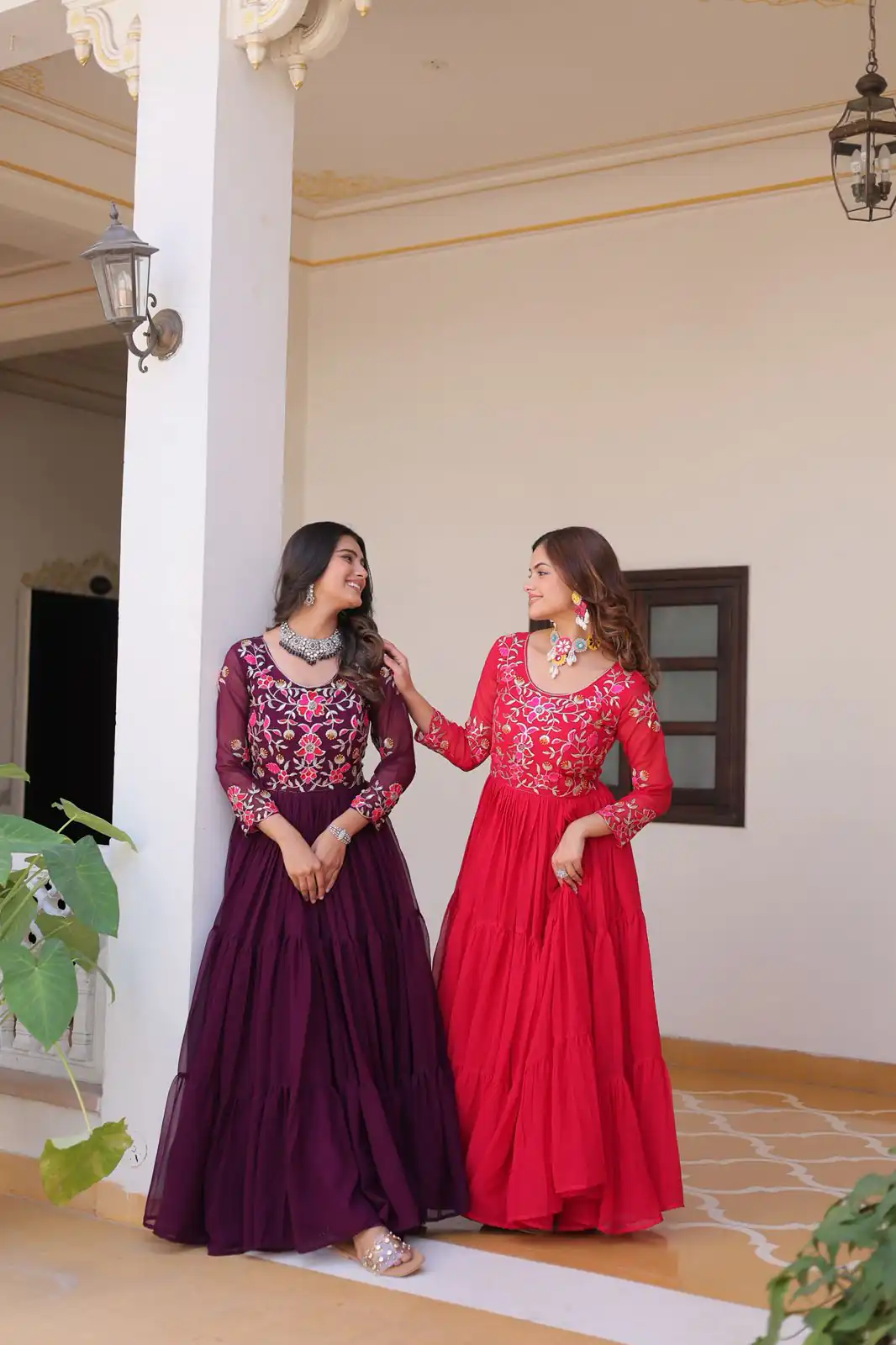 Red Fox Georgette With Embroidery Work Gown | Jump Suits, Salwar suit, Casual Suits, Creative suits, Designer Suits, Palazzo Suits, Party Wear Suits, Patiala Suits, Straight Suits
