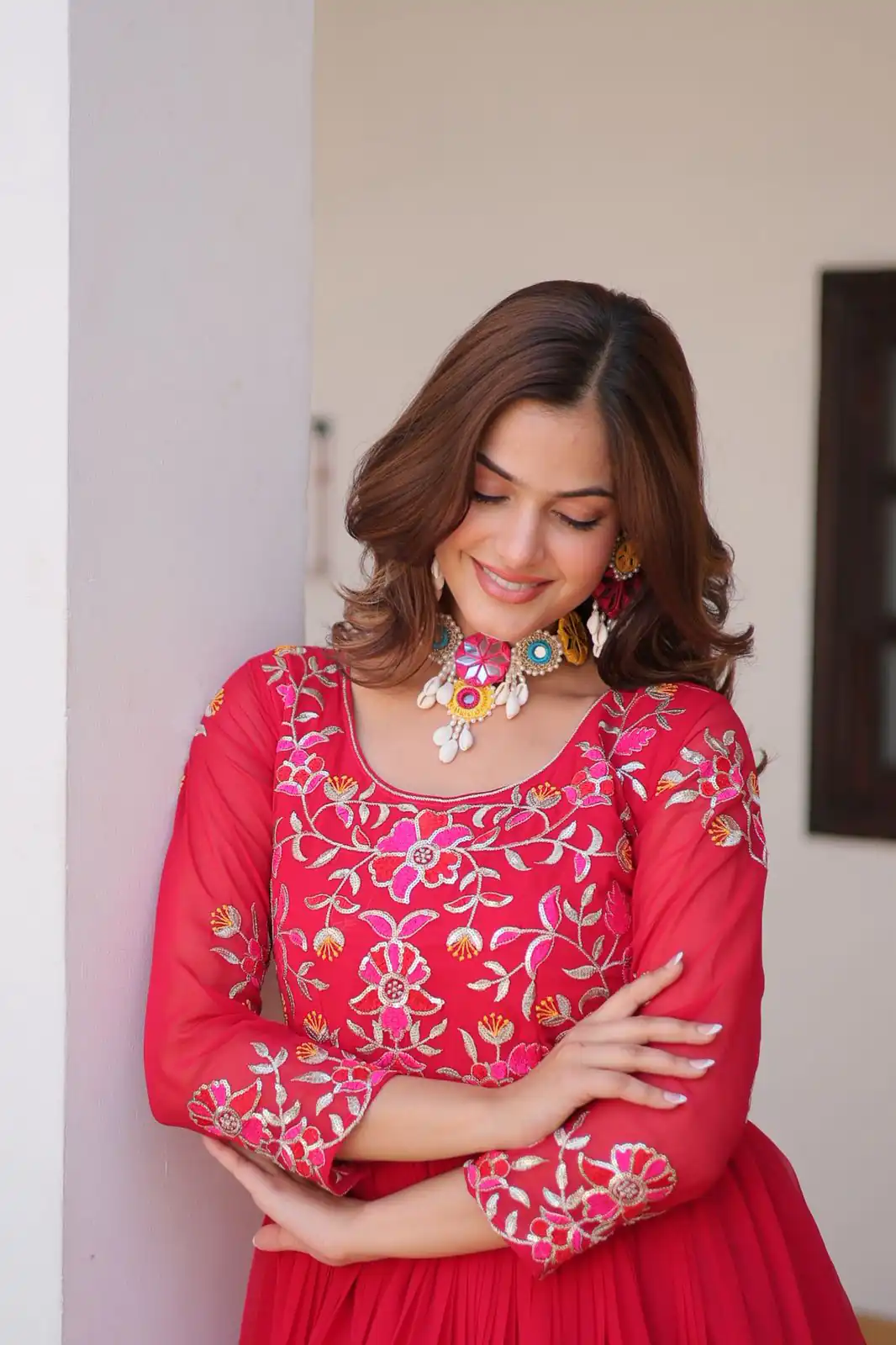 Red Fox Georgette With Embroidery Work Gown | Jump Suits, Salwar suit, Casual Suits, Creative suits, Designer Suits, Palazzo Suits, Party Wear Suits, Patiala Suits, Straight Suits