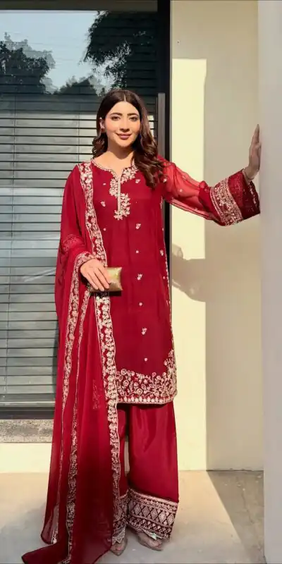 Red French Crap Embroidery Cut Work Salwar Suit | Jump Suits, Salwar suit, Casual Suits, Creative suits, Designer Suits, Palazzo Suits, Party Wear Suits, Patiala Suits, Straight Suits