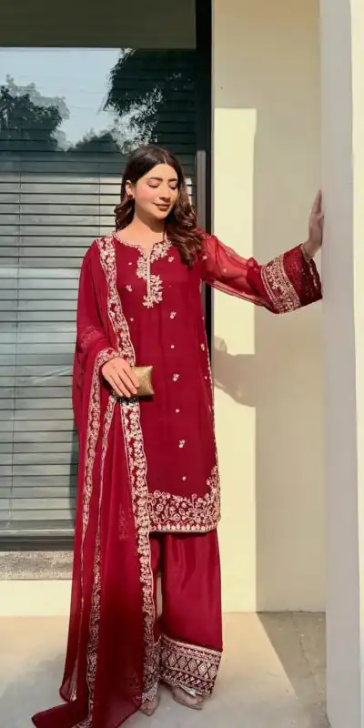 Red French Crap Embroidery Cut Work Salwar Suit | Jump Suits, Salwar suit, Casual Suits, Creative suits, Designer Suits, Palazzo Suits, Party Wear Suits, Patiala Suits, Straight Suits