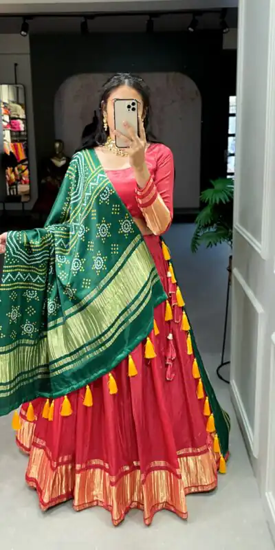Red Gaji Silk Lagdi patta Lehenga Choli | Lehenga, Bollywood Lehenga, Creative Lehenga, Designer Lehenga, Embroidered Lehenga, Party Wear Lehenga