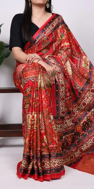 Red Gaji Silk Patola Print Lagadi Patta Saree | Sarees, Bollywood Sarees, Creative Sarees, Designer Sarees, Embroidered Sarees, Ethnic Saree, Modern Digital sarees, Party Wear Sarees