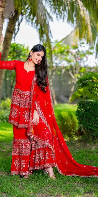 Red Georgette 7mm Sequence Work Salwar Suit | Jump Suits, Salwar suit, Casual Suits, Creative suits, Designer Suits, Palazzo Suits, Party Wear Suits, Patiala Suits, Straight Suits