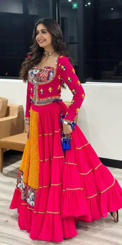 Red Georgette Digital Print Lehenga Choli | Lehenga, Bollywood Lehenga, Creative Lehenga, Designer Lehenga, Embroidered Lehenga, Party Wear Lehenga