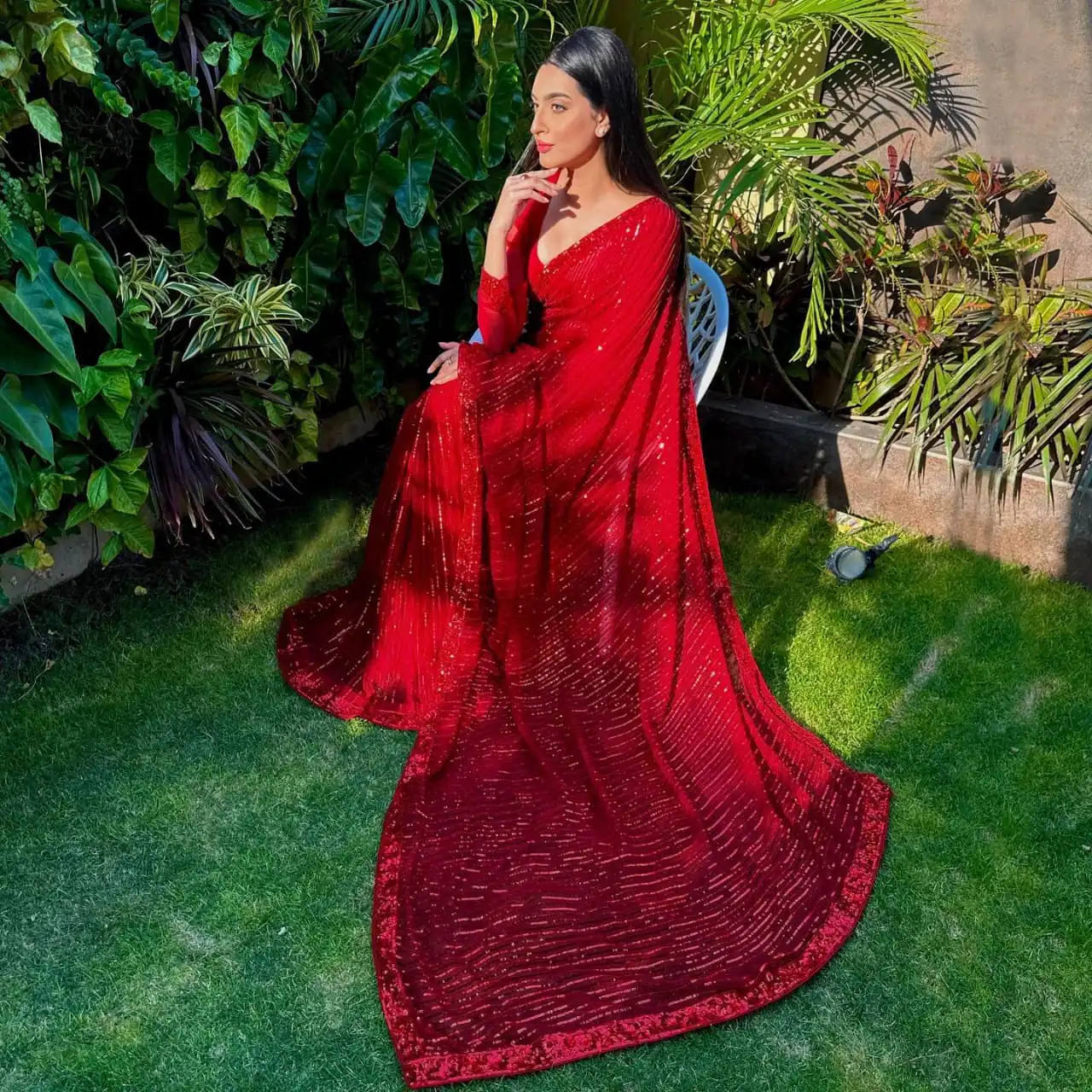 Red Georgette Embroidered Sequin Saree | Sarees, Bollywood Sarees, Creative Sarees, Designer Sarees, Embroidered Sarees, Ethnic Saree, Modern Digital sarees, Party Wear Sarees