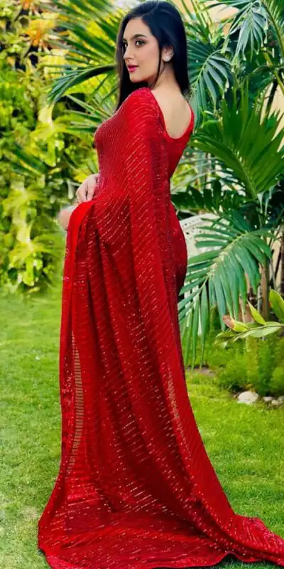 Red Georgette Embroidered Sequin Saree | Sarees, Bollywood Sarees, Creative Sarees, Designer Sarees, Embroidered Sarees, Ethnic Saree, Modern Digital sarees, Party Wear Sarees