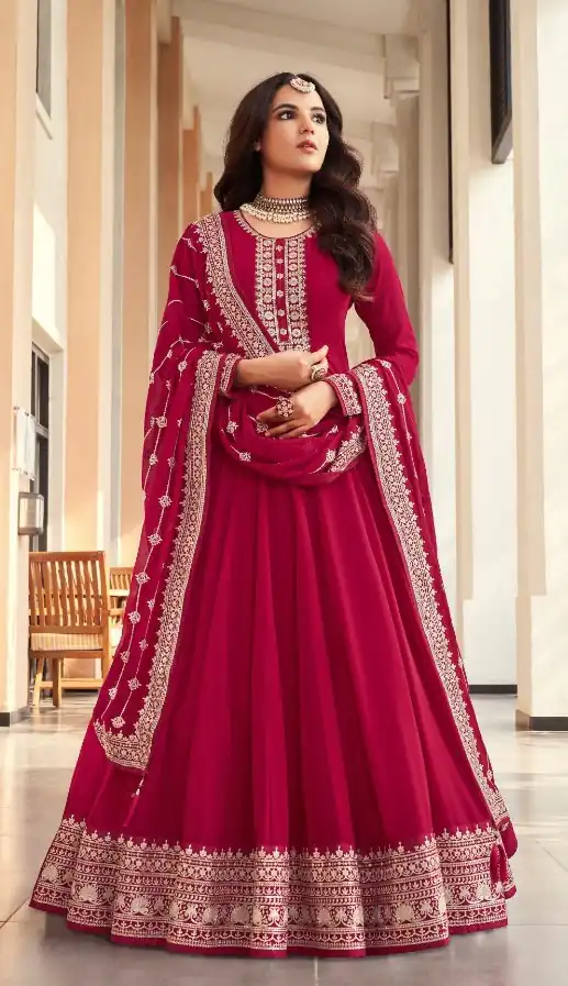 Red Georgette Embroidery Salwar Suit | Salwar suit, Casual Suits, Creative suits, Designer Suits, Palazzo Suits, Party Wear Suits, Patiala Suits, Straight Suits