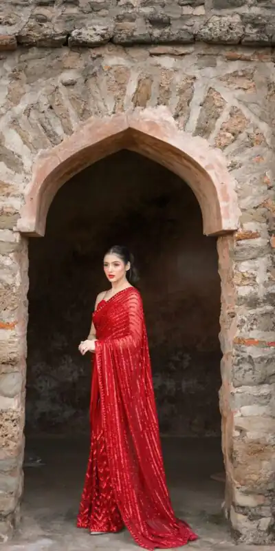 Red Georgette Embroidery Sequence Work Saree | Sarees, Bollywood Sarees, Creative Sarees, Designer Sarees, Embroidered Sarees, Ethnic Saree, Modern Digital sarees, Party Wear Sarees