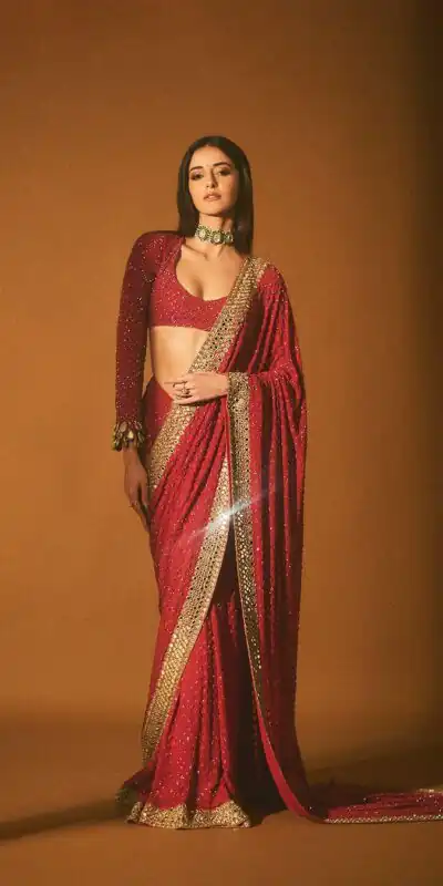 Red Georgette Embroidery Thread Work Saree | Sarees, Bollywood Sarees, Creative Sarees, Designer Sarees, Ethnic Saree, Modern Digital sarees, Party Wear Sarees