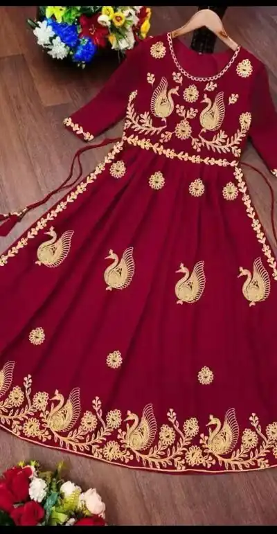 Red Georgette Embroidery Work Anarkali Gown | Gowns, Bollywood Gowns, Creative Gowns, Designer Gowns, Embroidered Gowns, Party Wear Gowns, Straight Suits
