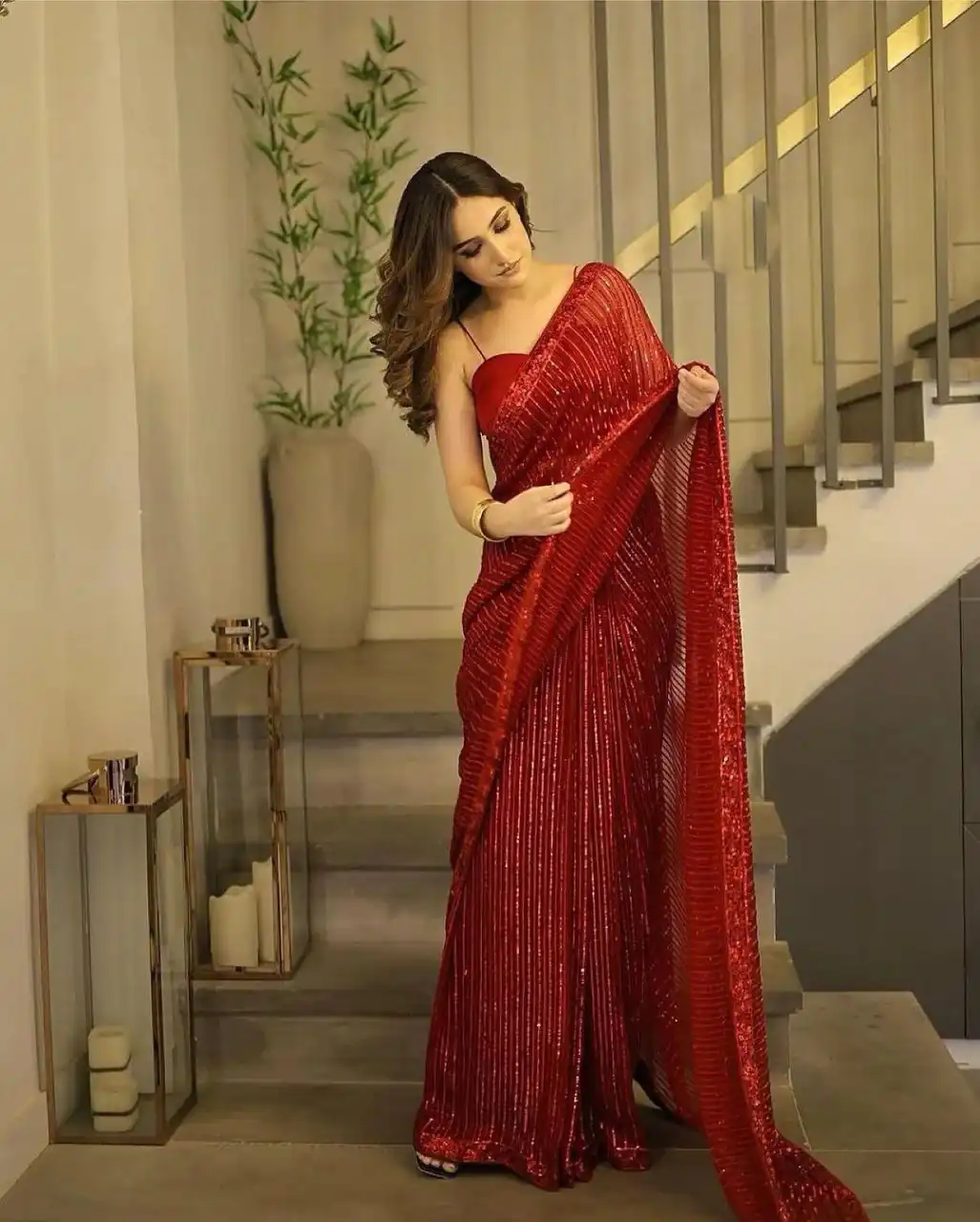 Red Georgette Heavy Sequins Embroidery Saree | Sarees, Bollywood Sarees, Creative Sarees, Designer Sarees, Embroidered Sarees, Ethnic Saree, Modern Digital sarees, Party Wear Sarees