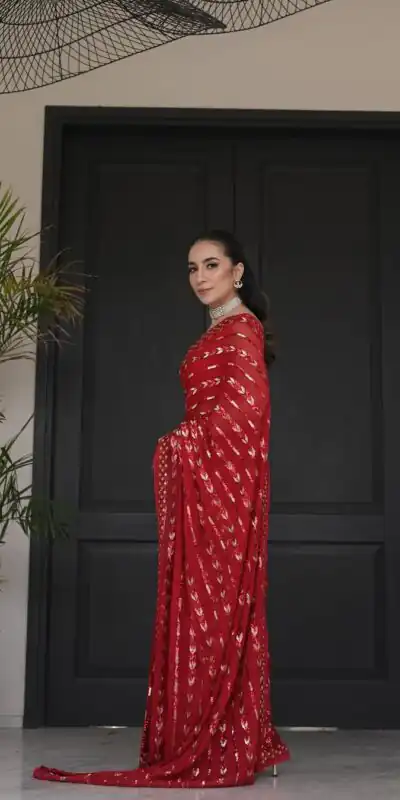 Red Georgette Lace Embroidery Work Saree | Sarees, Bollywood Sarees, Creative Sarees, Designer Sarees, Embroidered Sarees, Ethnic Saree, Modern Digital sarees, Party Wear Sarees