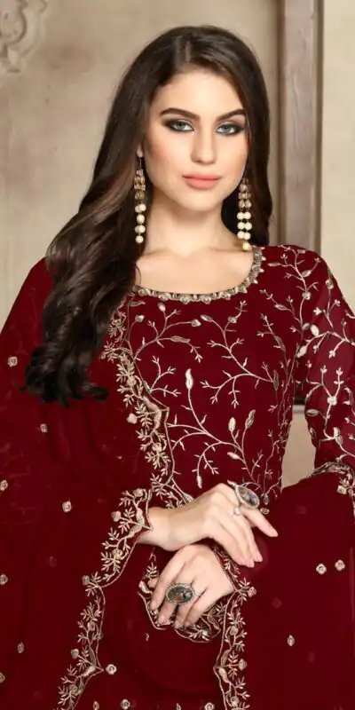 Red Georgette Multi Thread Zari Anarkali Suit | Anarkali Suits, Bollywood Anarkali, Creative-Anarkali, Designer Anarkali, Embroidered Anarkali, Party Wear Anarkali