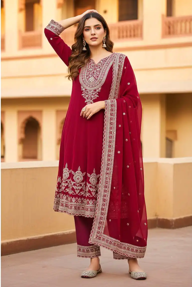 Red Georgette Sequences Lace Work Salwar Suit | Jump Suits, Tops & Bottoms, Track Suits, Salwar suit, Casual Suits, Creative suits, Designer Suits, Palazzo Suits, Party Wear Suits, Patiala Suits, Straight Suits, Trendy Wear