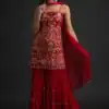Red Georgette Sharara Suit with Mirror Work | Salwar suit, Casual Suits, Creative suits, Designer Suits, Palazzo Suits, Party Wear Suits, Straight Suits