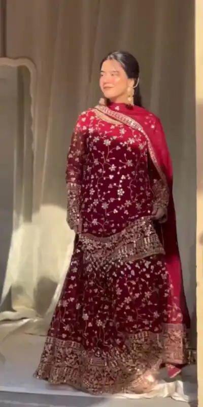 Red Georgette Thread 9mm Sequence Salwar Suit | Jump Suits, Salwar suit, Casual Suits, Creative suits, Designer Suits, Palazzo Suits, Party Wear Suits, Patiala Suits, Straight Suits