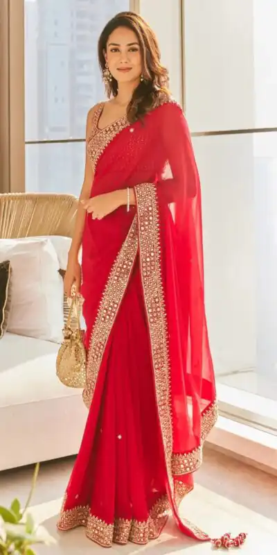 Red Georgette Thread Sequence Work Saree | Sarees, Bollywood Sarees, Creative Sarees, Designer Sarees, Embroidered Sarees, Ethnic Saree, Modern Digital sarees, Party Wear Sarees