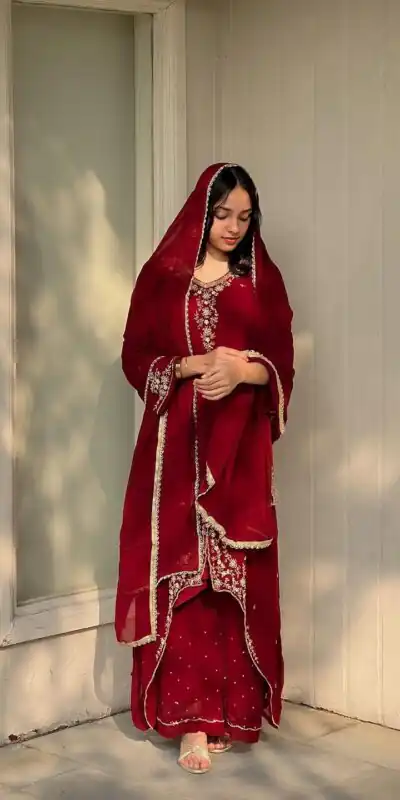 Red heavy Georgette Embroidery Salwar Suit | Jump Suits, Salwar suit, Casual Suits, Creative suits, Designer Suits, Palazzo Suits, Party Wear Suits, Patiala Suits, Straight Suits