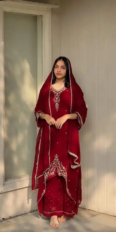Red heavy Georgette Embroidery Salwar Suit | Jump Suits, Salwar suit, Casual Suits, Creative suits, Designer Suits, Palazzo Suits, Party Wear Suits, Patiala Suits, Straight Suits