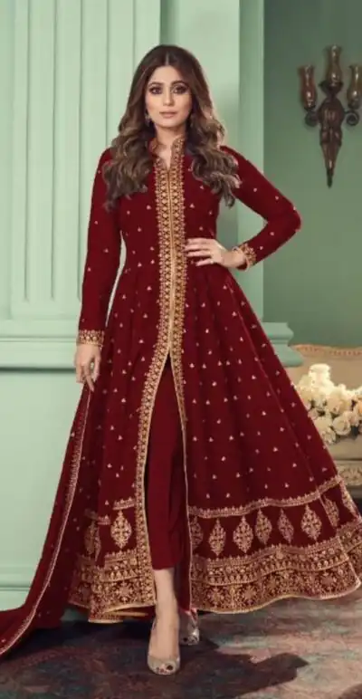 Red Heavy Georgette Embroidery Sharara Suit | Jump Suits, Salwar suit, Casual Suits, Creative suits, Designer Suits, Palazzo Suits, Party Wear Suits, Patiala Suits, Straight Suits