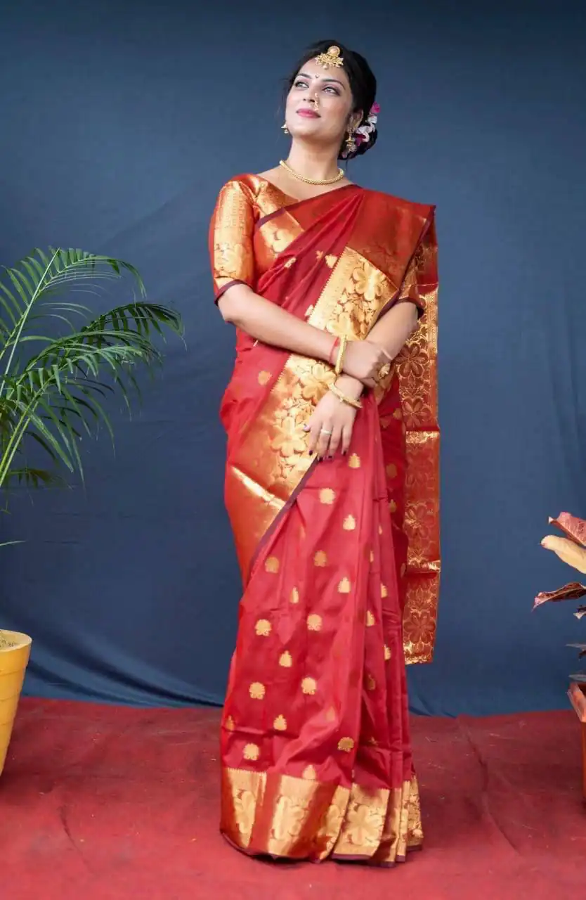 Red Lichi Silk Border Work Saree | Sarees, Bollywood Sarees, Creative Sarees, Designer Sarees, Embroidered Sarees, Ethnic Saree, Modern Digital sarees, Party Wear Sarees