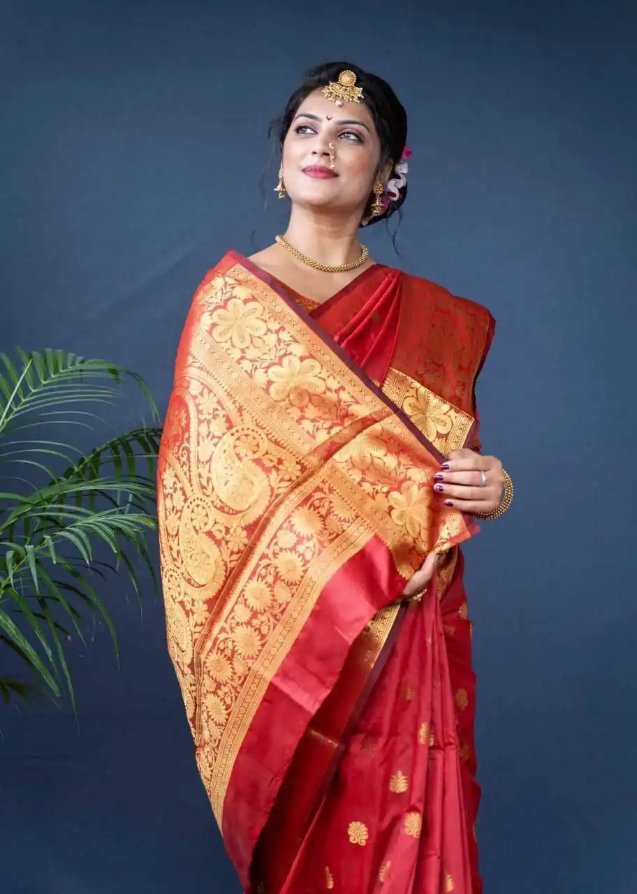 Red Lichi Silk Border Work Saree | Sarees, Bollywood Sarees, Creative Sarees, Designer Sarees, Embroidered Sarees, Ethnic Saree, Modern Digital sarees, Party Wear Sarees
