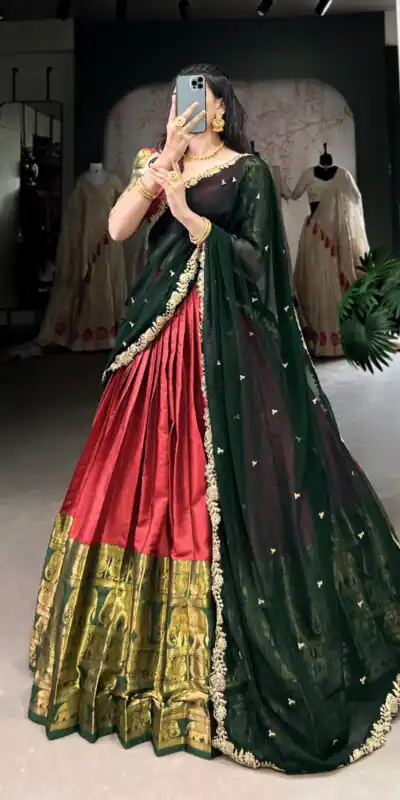 Red Narayan Pattu Zari Weaving Work Lehenga Choli | Lehenga, Bollywood Lehenga, Creative Lehenga, Designer Lehenga, Embroidered Lehenga, Party Wear Lehenga