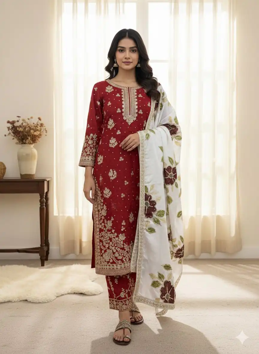 Red Organza Silk Lace Embroidery Work Salwar Suit | Jump Suits, Salwar suit, Casual Suits, Creative suits, Designer Suits, Palazzo Suits, Party Wear Suits, Patiala Suits, Straight Suits