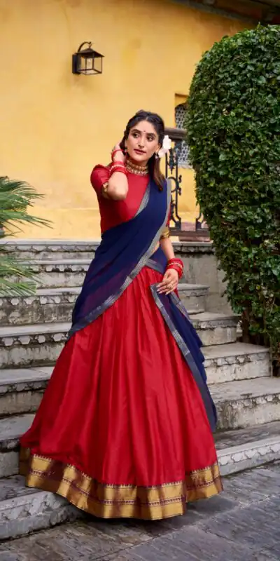 Red Poly Cotton Lace Zari Work Lehenga Choli | Lehenga, Bollywood Lehenga, Creative Lehenga, Designer Lehenga, Embroidered Lehenga, Party Wear Lehenga