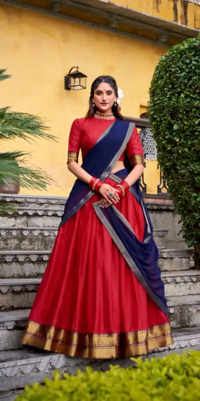Red Poly Cotton Lace Zari Work Lehenga Choli | Lehenga, Bollywood Lehenga, Creative Lehenga, Designer Lehenga, Embroidered Lehenga, Party Wear Lehenga