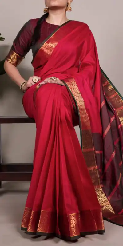 Red Poly Cotton Zari Work Saree | Sarees, Bollywood Sarees, Creative Sarees, Designer Sarees, Embroidered Sarees, Ethnic Saree, Modern Digital sarees, Party Wear Sarees