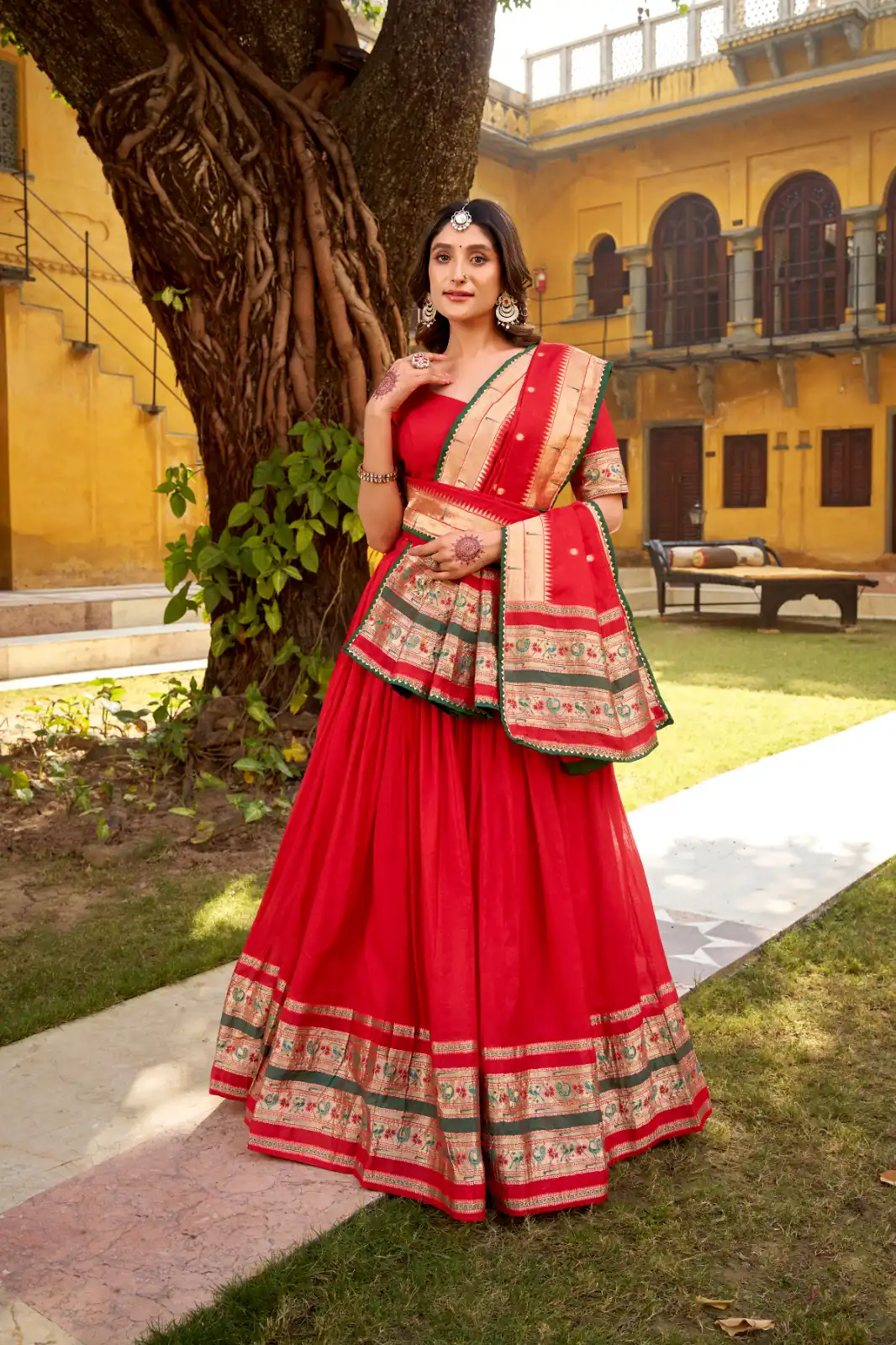 Red Pure Chanderi Zari Weaving Work Lehenga Choli | Lehenga, Bollywood Lehenga, Creative Lehenga, Designer Lehenga, Embroidered Lehenga, Party Wear Lehenga