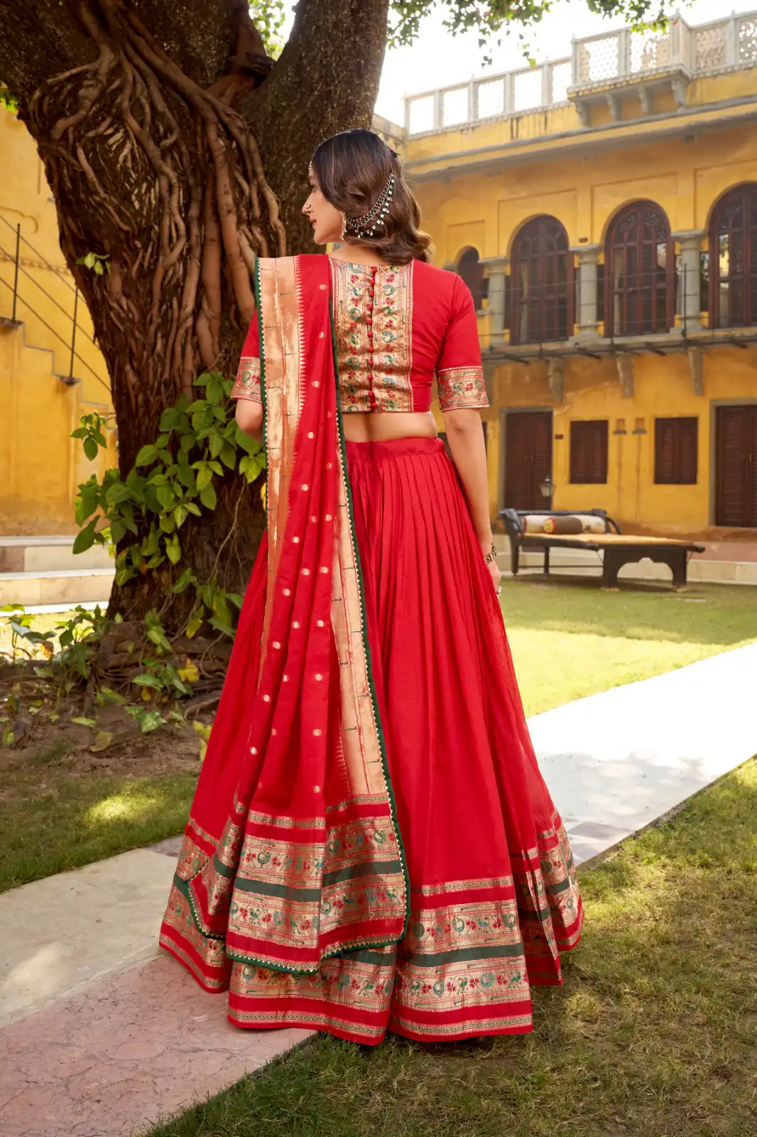 Red Pure Chanderi Zari Weaving Work Lehenga Choli | Lehenga, Bollywood Lehenga, Creative Lehenga, Designer Lehenga, Embroidered Lehenga, Party Wear Lehenga