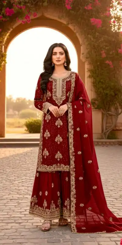 Red Pure Organza Silk Embroidery Cut Work Salwar Suit | Jump Suits, Salwar suit, Casual Suits, Creative suits, Designer Suits, Palazzo Suits, Party Wear Suits, Patiala Suits, Straight Suits