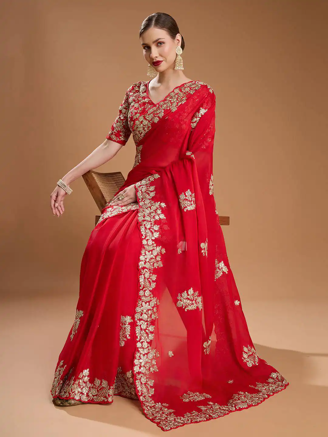 Red Rangoli Silk Sequins Embroidery Work Saree | Sarees, Bollywood Sarees, Creative Sarees, Designer Sarees, Embroidered Sarees, Ethnic Saree, Modern Digital sarees, Party Wear Sarees