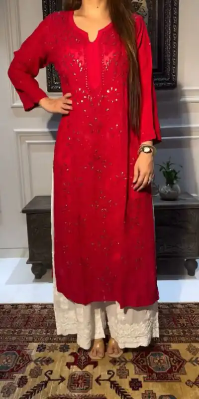 Red Rayon Embroidery Foil Thread Work Salwar Suit | Jump Suits, Salwar suit, Casual Suits, Creative suits, Designer Suits, Palazzo Suits, Party Wear Suits, Patiala Suits, Straight Suits