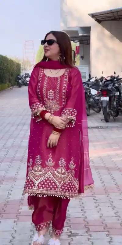 Red Roman Shimmer Silk Embroidery Sequences Work Peral Moti Salwar Suit | Jump Suits, Salwar suit, Casual Suits, Creative suits, Designer Suits, Palazzo Suits, Party Wear Suits, Patiala Suits, Straight Suits