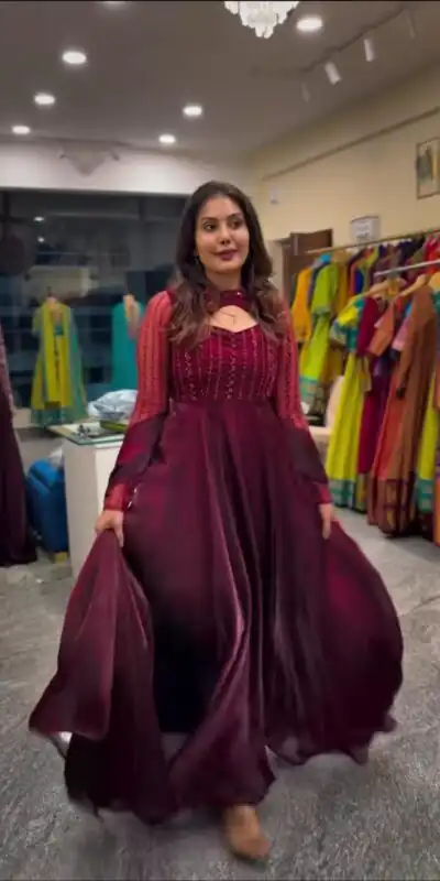 Red Sequence Embroidery Work Gown | Gowns, Bollywood Gowns, Creative Gowns, Designer Gowns, Embroidered Gowns, Party Wear Gowns
