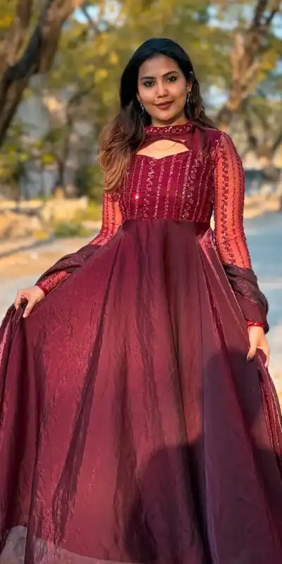 Red Sequence Embroidery Work Gown | Gowns, Bollywood Gowns, Creative Gowns, Designer Gowns, Embroidered Gowns, Party Wear Gowns