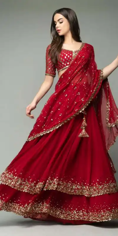 Red Sequins Work Lehenga Choli | Lehenga, Bollywood Lehenga, Creative Lehenga, Designer Lehenga, Embroidered Lehenga, Party Wear Lehenga