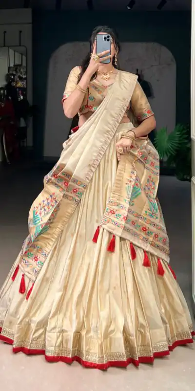 Red Shimmer Zari Weaving Work Lehenga Choli | Lehenga, Bollywood Lehenga, Creative Lehenga, Designer Lehenga, Embroidered Lehenga, Party Wear Lehenga