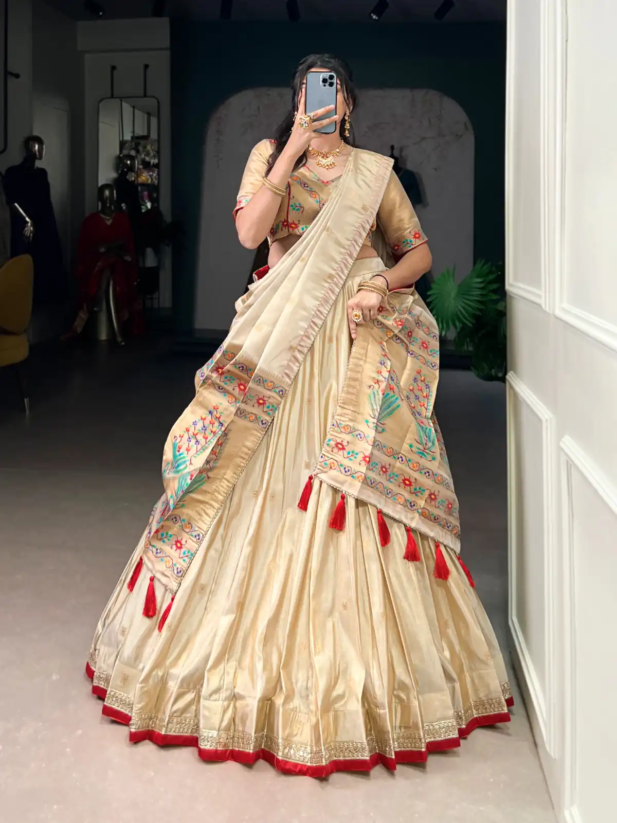 Red Shimmer Zari Weaving Work Lehenga Choli | Lehenga, Bollywood Lehenga, Creative Lehenga, Designer Lehenga, Embroidered Lehenga, Party Wear Lehenga