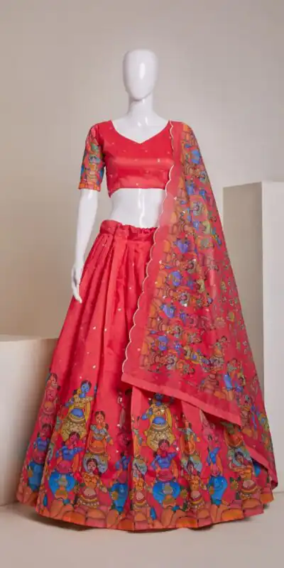 Red Silk Embroidery Sequins Print Lehenga Choli | Lehenga, Bollywood Lehenga, Creative Lehenga, Designer Lehenga, Embroidered Lehenga, Party Wear Lehenga