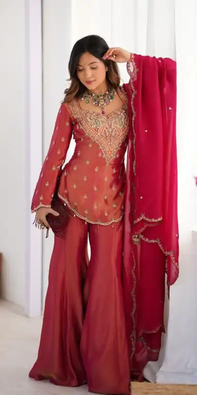 Red Simar Silk Embroidery Work Salwar Suit | Jump Suits, Salwar suit, Casual Suits, Creative suits, Designer Suits, Palazzo Suits, Party Wear Suits, Patiala Suits, Straight Suits