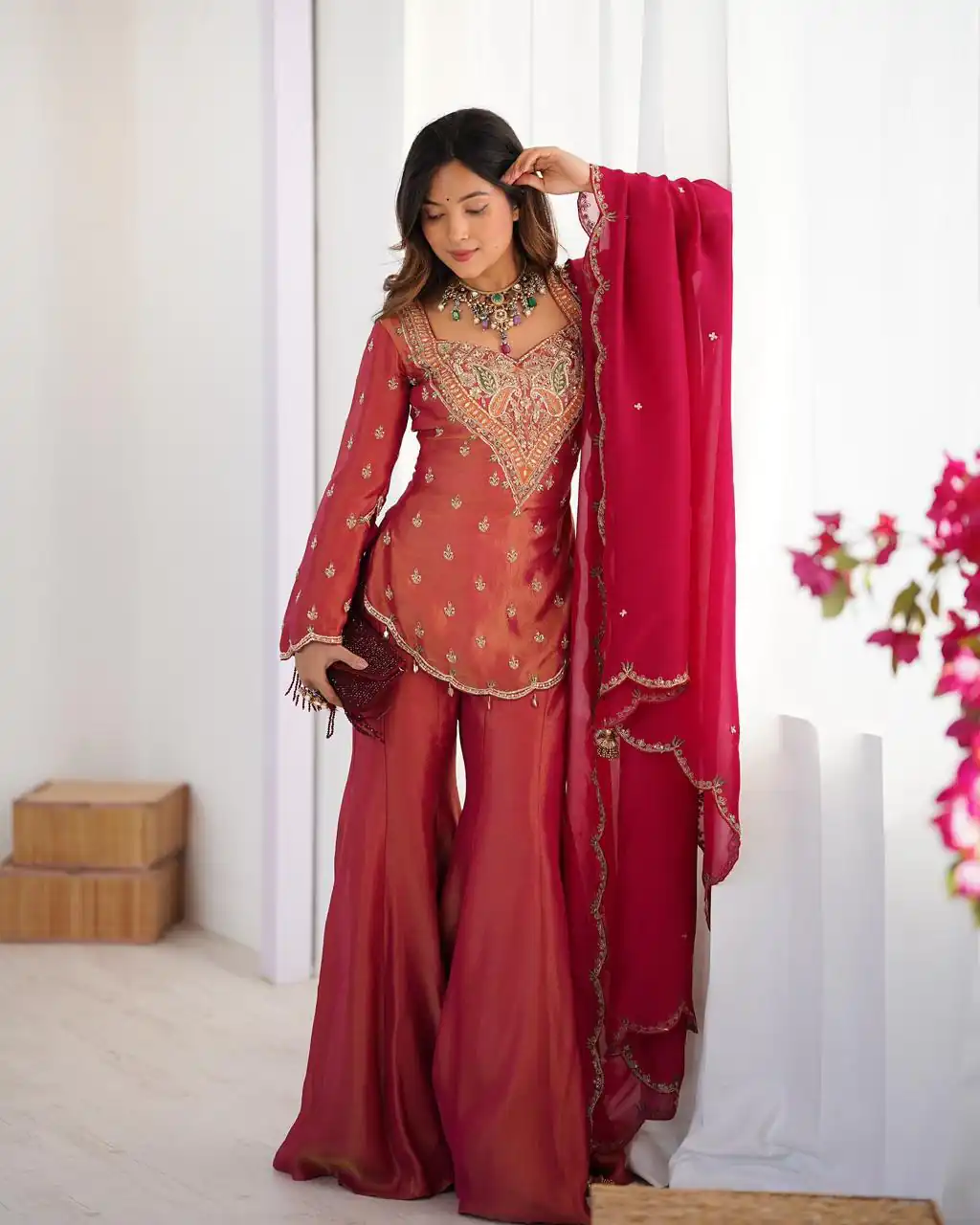Red Simar Silk Embroidery Work Salwar Suit | Jump Suits, Salwar suit, Casual Suits, Creative suits, Designer Suits, Palazzo Suits, Party Wear Suits, Patiala Suits, Straight Suits