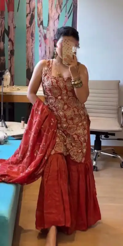 Red Simmer Silk With Lace Work Salwar Suit | Jump Suits, Tops & Bottoms, Track Suits, Salwar suit, Casual Suits, Creative suits, Designer Suits, Palazzo Suits, Party Wear Suits, Patiala Suits, Straight Suits, Trendy Wear