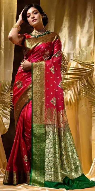 Red Soft Lichi Silk Border Work Saree | Sarees, Bollywood Sarees, Creative Sarees, Designer Sarees, Embroidered Sarees, Ethnic Saree, Modern Digital sarees, Party Wear Sarees