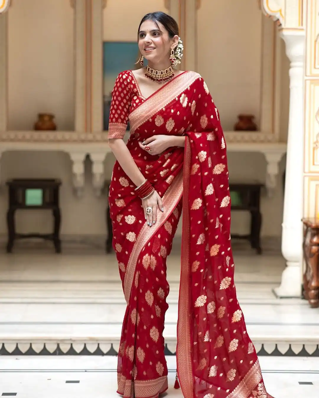 Red Soft Lichi Silk Jacquard Work Saree | Sarees, Bollywood Sarees, Creative Sarees, Designer Sarees, Embroidered Sarees, Ethnic Saree, Modern Digital sarees, Party Wear Sarees